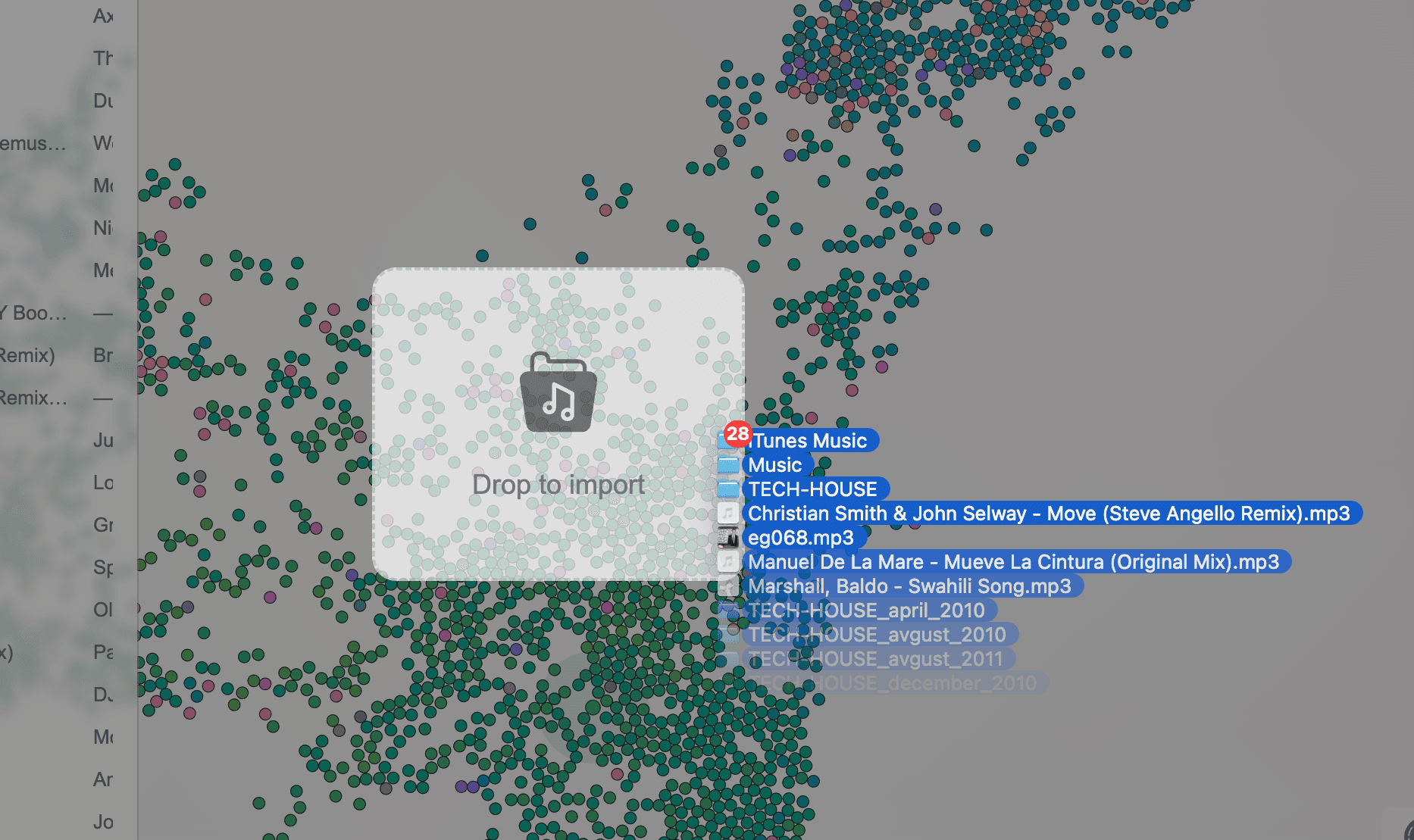 MusicMapper drag and drop import view, zoomed in on the upload area.