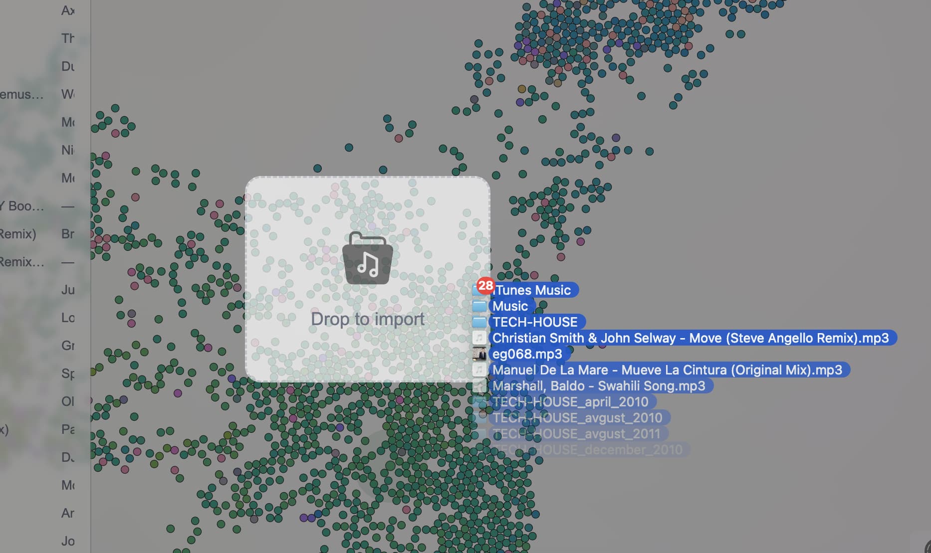 MusicMapper drag and drop import view, zoomed in on the upload area.
